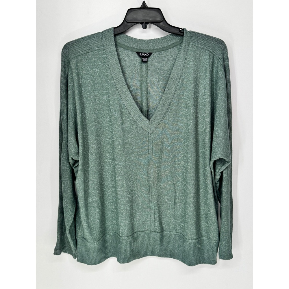 Buffalo David Bitton Top Womens XXL Green Excellent V-Neck Relaxed Knit Pullover